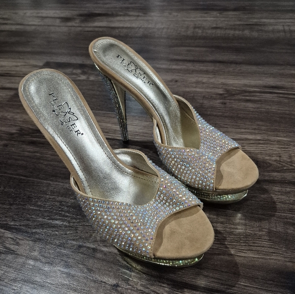 Pleaser Day & Night Gold Rhinestone Heel size 9 NEVER WORN - Picture 2 of 8